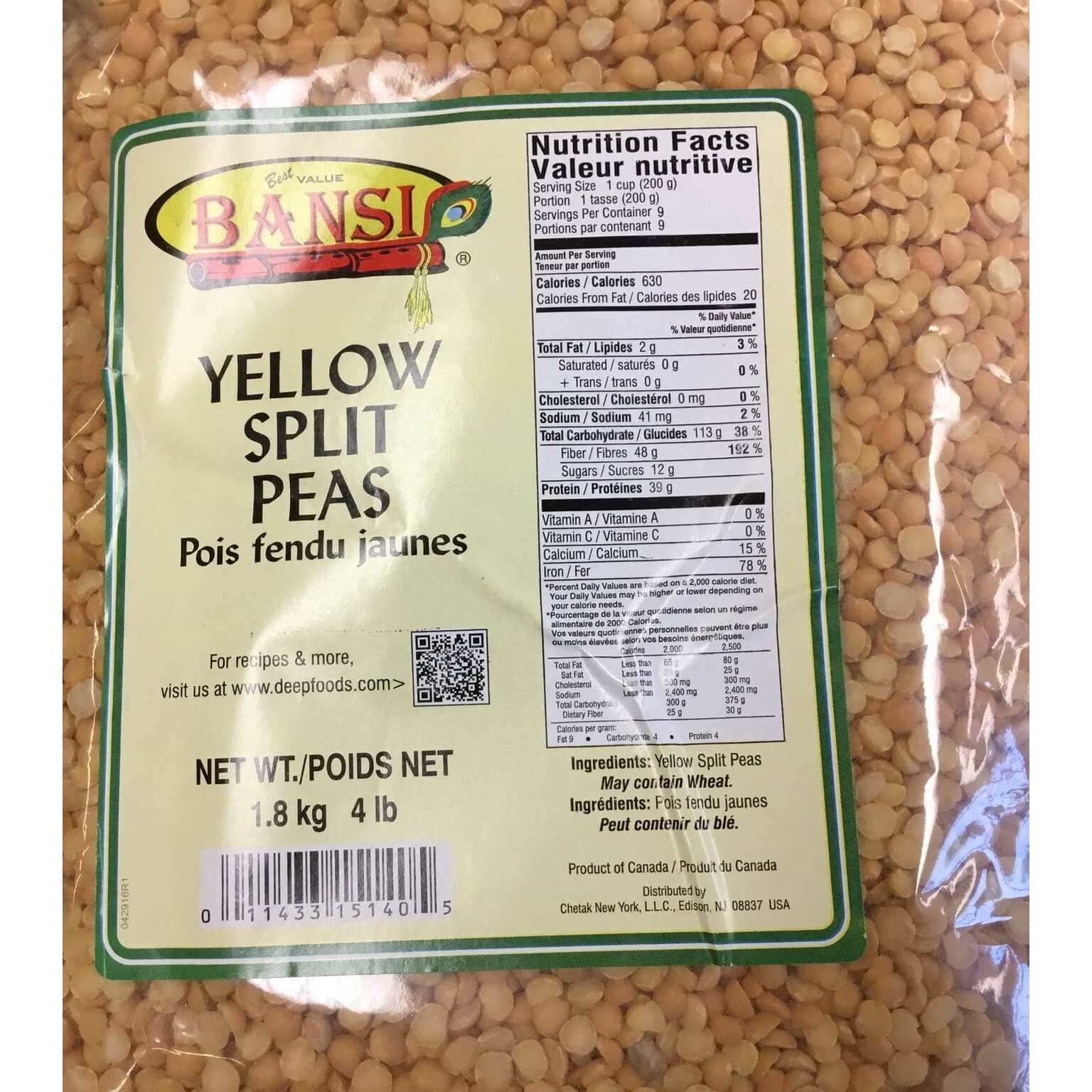 Bansi Yellow Split Peas 4 LBS