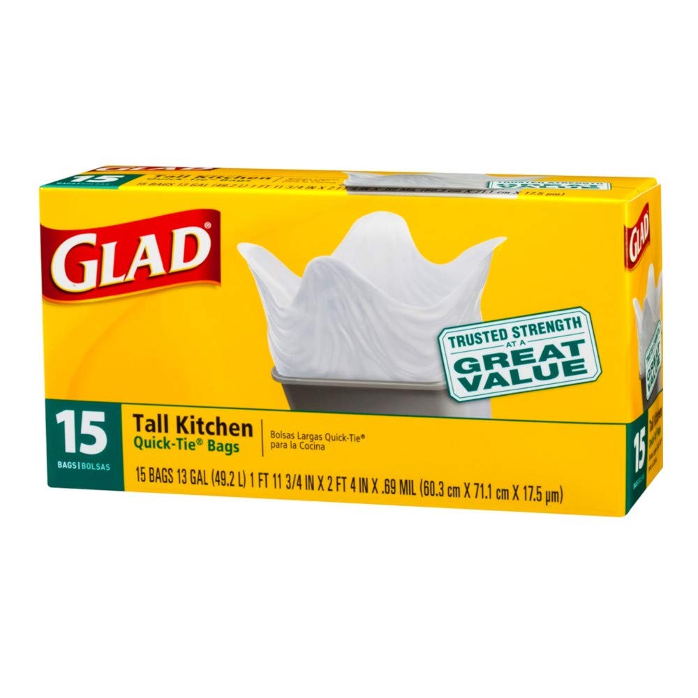 Glad Quick Tie Tall Kitchen Bags 15 Count