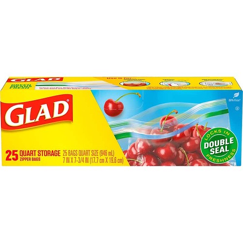 GLAD LOCK ZIP STORAGE BAGS QT 25 COUNT