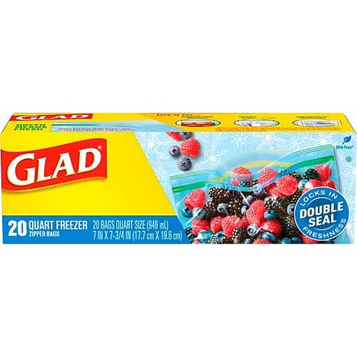 GLAD ZIP STORAGE FREEZER QT 20 COUNT