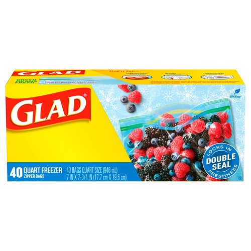 GLADLOCK QUART FREEZER BAGS 40 COUNT