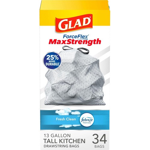 Glad Forceflex Tall Kitchen Trash Bags 34 Count