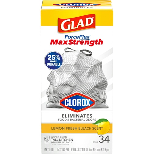 GLAD PLUS CLOROX LEMON 13G BAG           1 COUNT