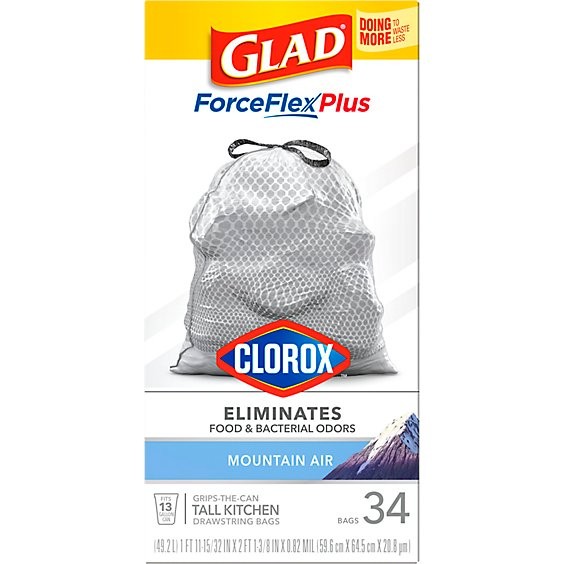Glad Force Flex Tall Kitchen Trash Bags Plus Clorox 34 Count