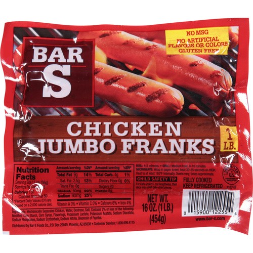 BAR S JUMBO CHICKEN FRANKS 1 LB/8 PK 16 OZ