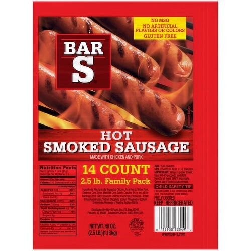 BAR S HOT SMK SAUSAG 40 OZ
