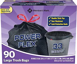 Member's Mark Duble Thick Top Powder (33 Gallon) Flex Large Trash Bags 