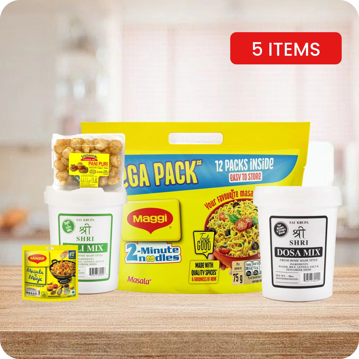 Quick Meal Combo Maggi Dosa Idli Pani Puri 5 Pack