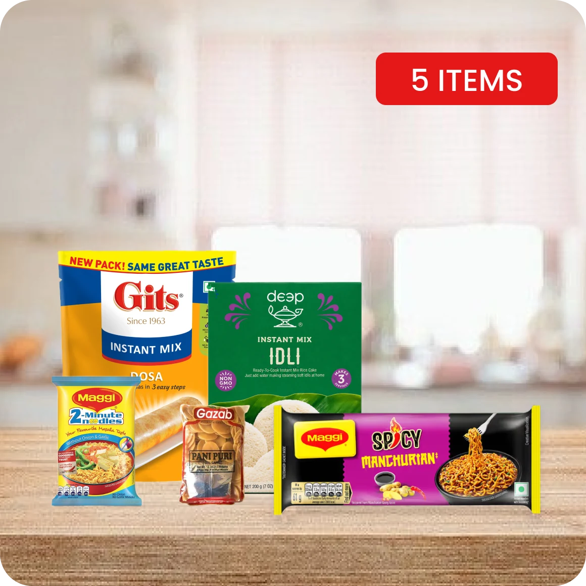 Quick Meal Combo Maggi Dosa Idli Pani Puri 5 Pack