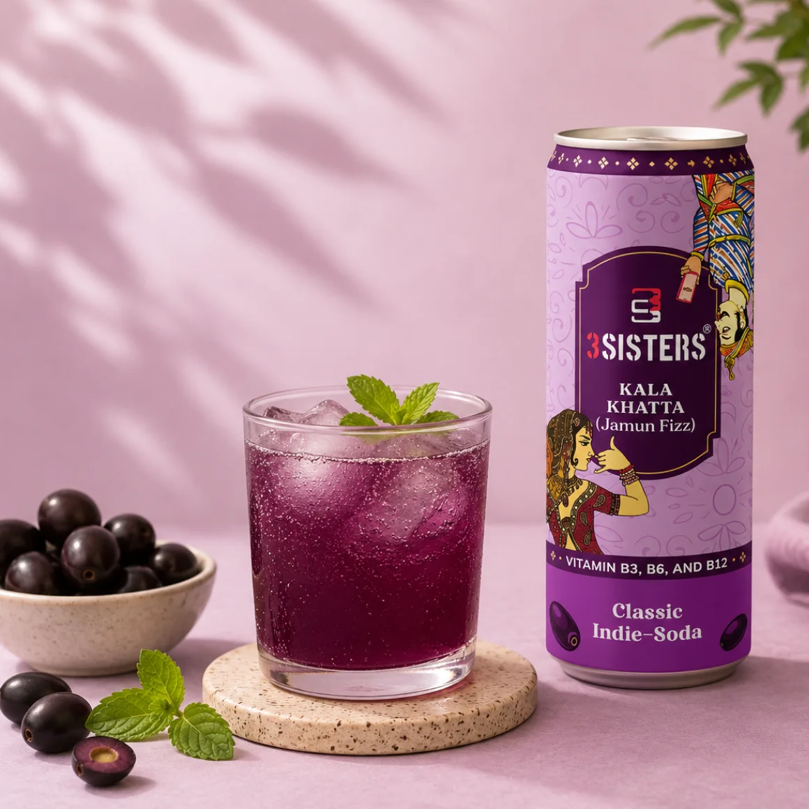 3 Sisters Classic Indie Soda Kala Khatta (jamun Fizz)