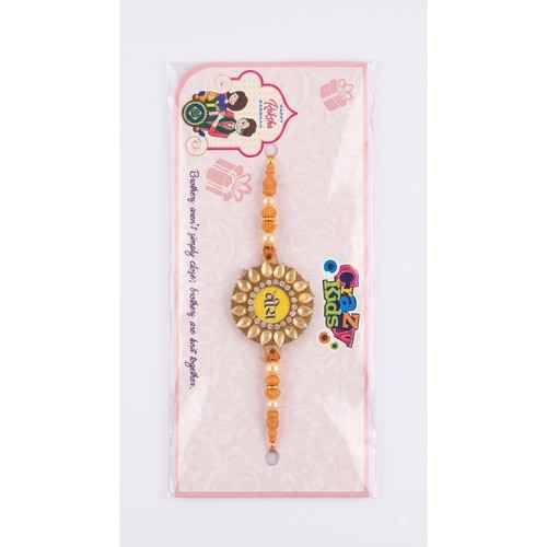 Orange Beaded Veera Rakhi For Brother