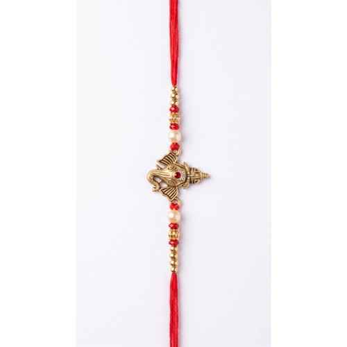 Red Thread Ganesha Beaded Rakhi For Brother