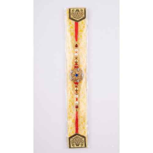 Red Thread Blue Stone Beaded Rakhi For Brother