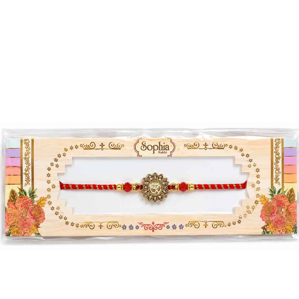 Red Thread Om Beaded Rakhi For Brother
