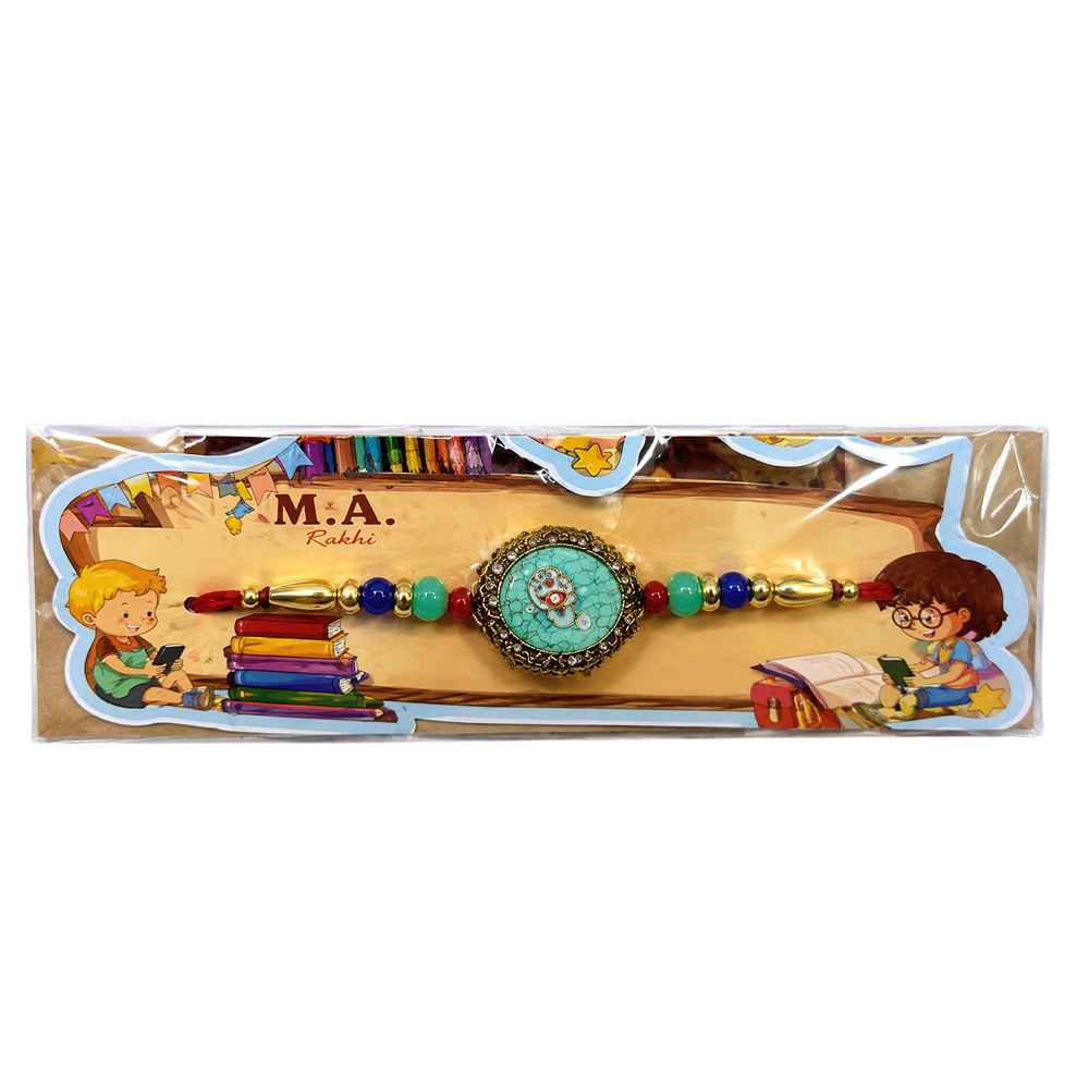 Red Thread Turquoise Beaded Rakhi For Brother