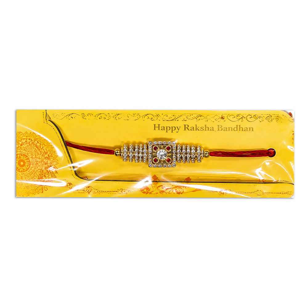Red Thread Crystal Beaded Designer Rakhi For Brother