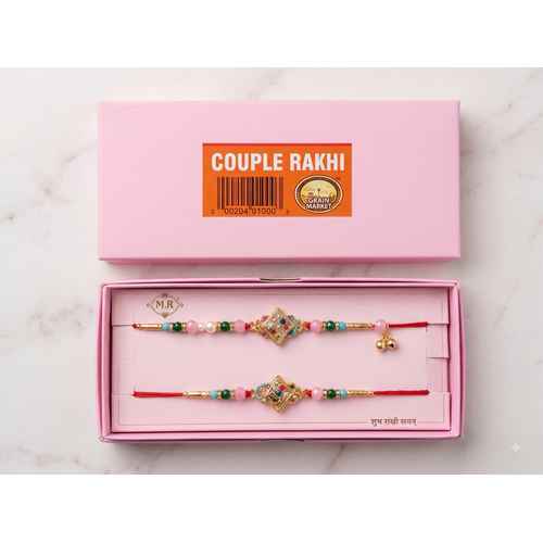 Red Thread Multicolor Beaded Couple Rakhi Set