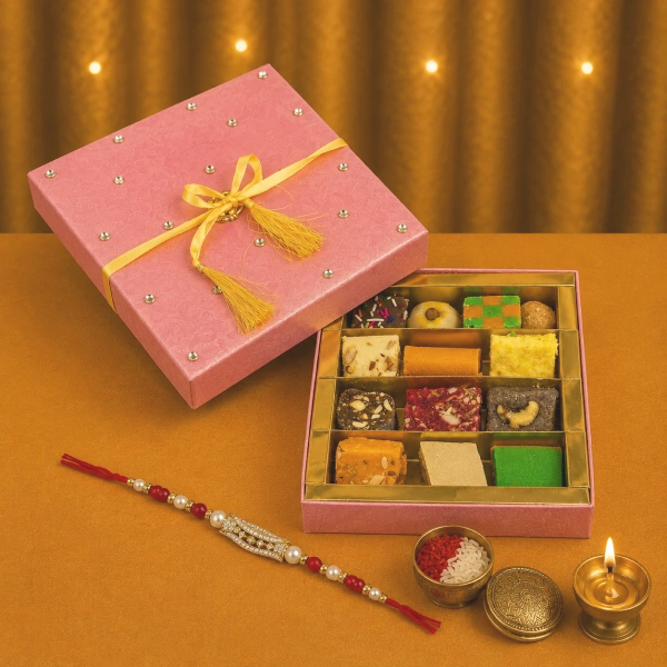 Pink Kundan Sweets with Rakhi