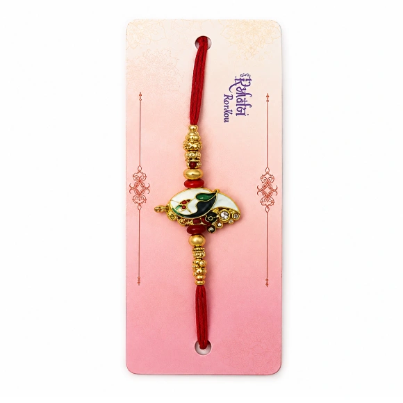 Red Thread Peacock Beaded Rakhi For Brother