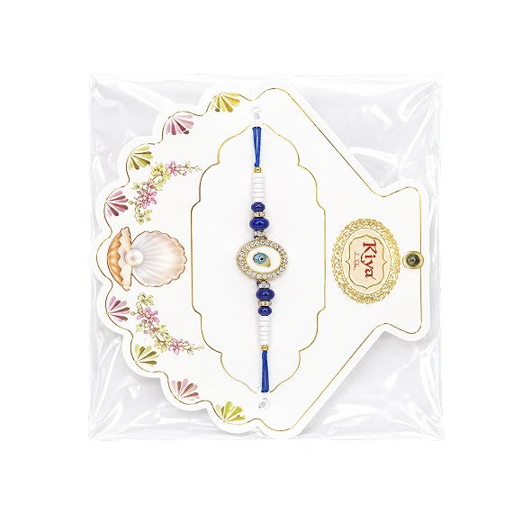 Blue Thread Beaded Stone Rakhi For Brother