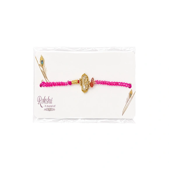 Pink Thread Golden Beaded Rakhi For Brother