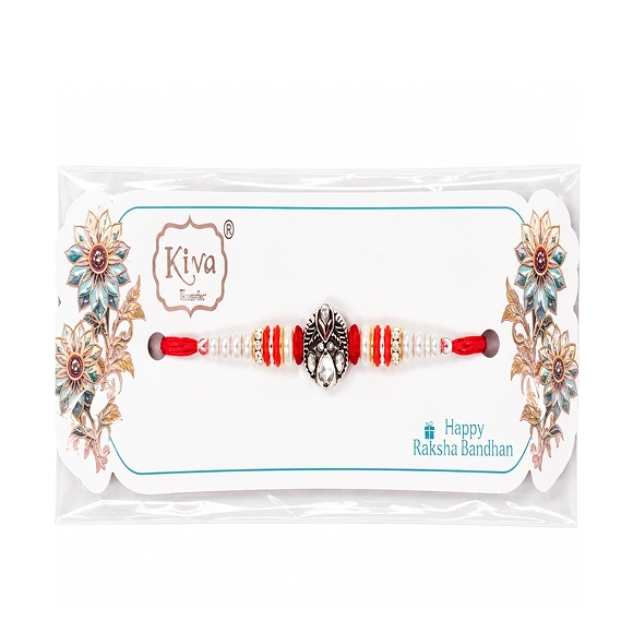 Red And White Beaded Designer Rakhi For Brother