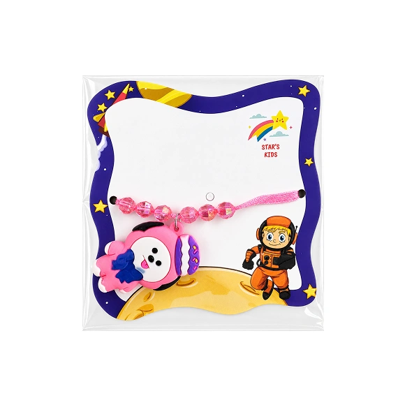 Pink Beaded Cartoon Rakhi For Kids