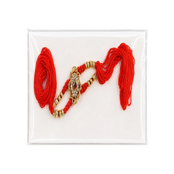 Orange Thread Golden Beaded Floral Rakhi For Brother