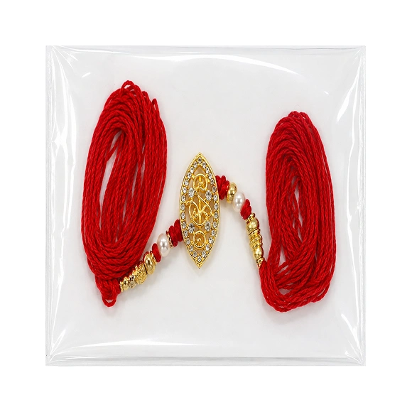 Red Thread Golden Beaded Traditional Rakhi