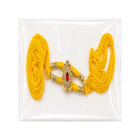 Yellow Thread Golden Beaded Traditional Rakhi