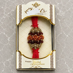 Red And Gold Floral Rakhi Set For Brother