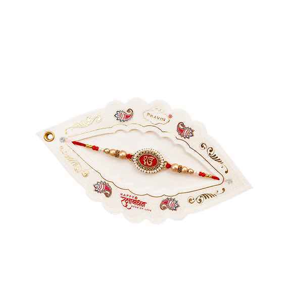 Om Red Thread Golden Beaded Rakhi For Brother