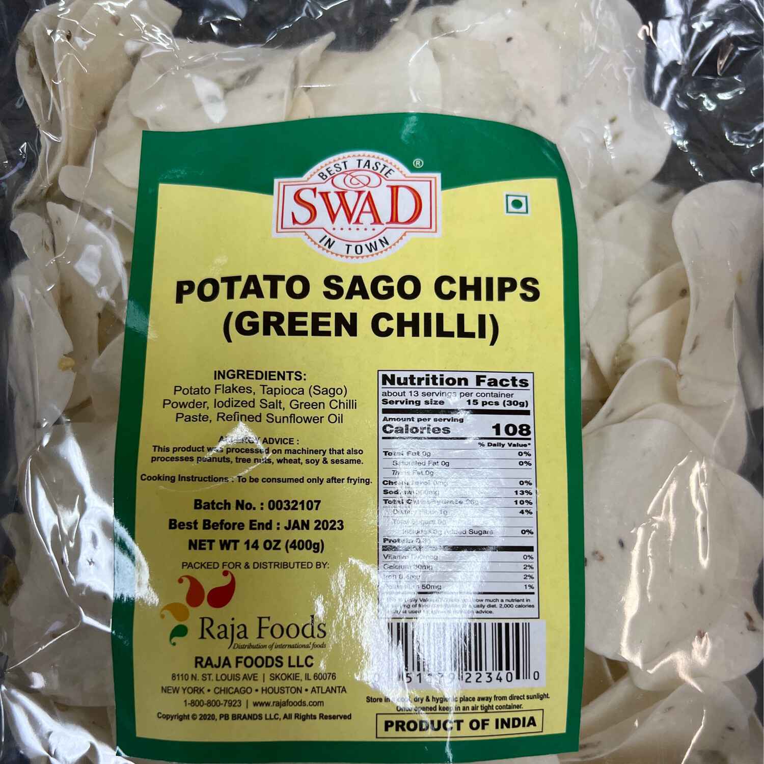 Swad Potato Sago Chips 400 GM