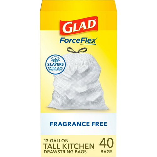 Glad Force Flex Tall Kitchen Trash Bags 13 Gallon Bags 40 COUNT