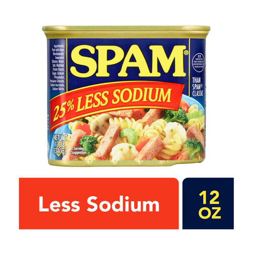 SPAM 25%25 LESS SALT 12 OZ