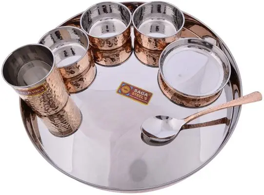 Saga Steel & Hammered Copper Thali Set