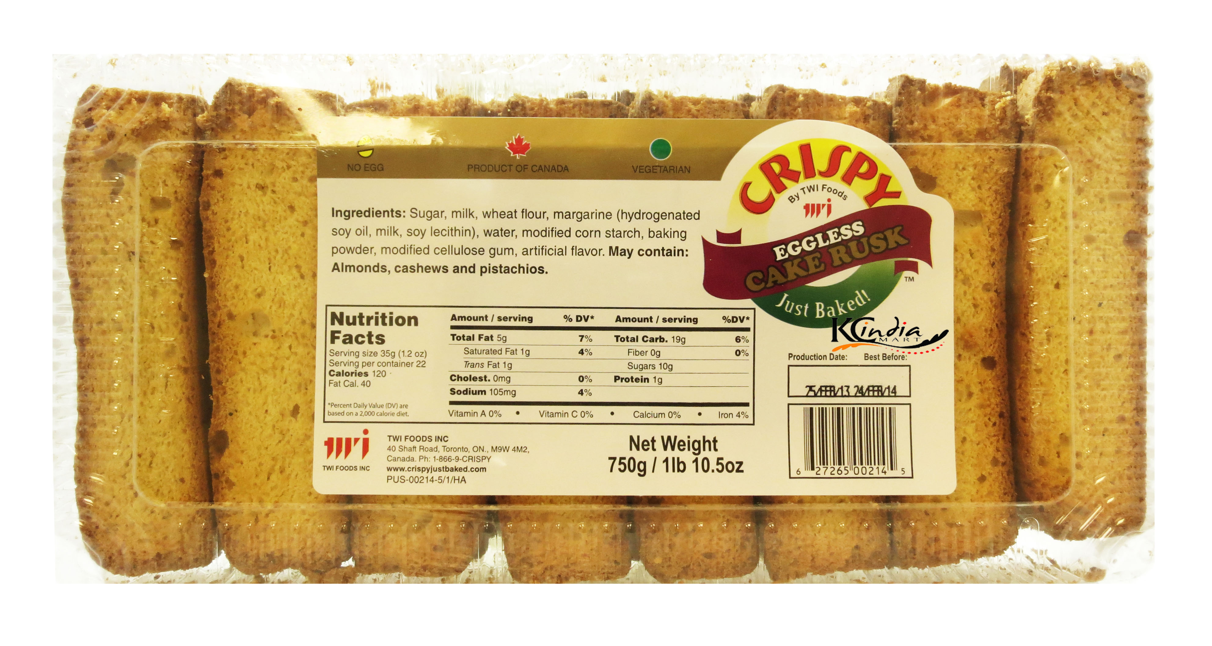 RUSK   CRISPY EGGLESS CAKE RUSK 1.65 Lbs
