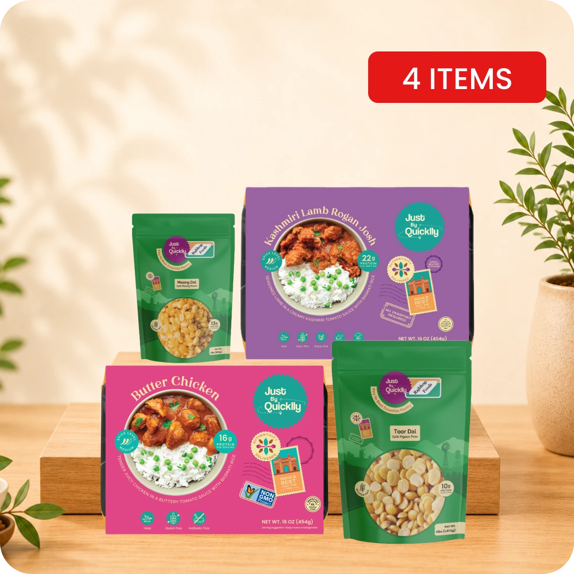 Dal And Meal Box Toor Chana Dal Biryani Butter Chicken 4 Pack