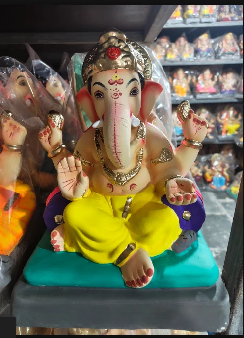 12 Inch Mayureshwar Ganpati Murti Hand Sculpted & Hand Painted