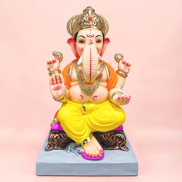 Fine Carved Ganesh Idol With Traditional Nakshi Detailing 12 Inch
