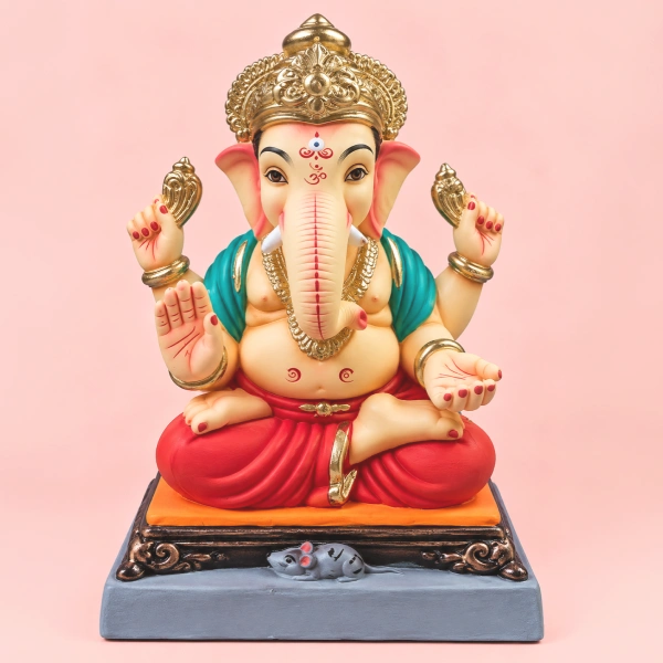 Traditional Ganesh Idol With Chowrang Base & Pheta 12 Inch