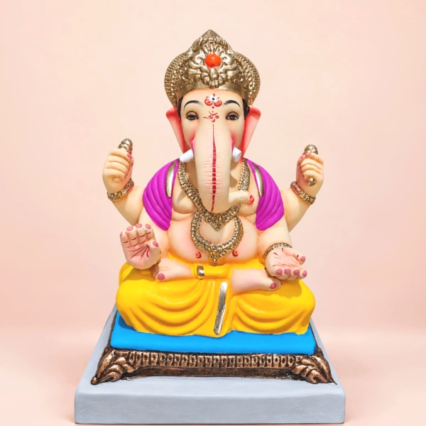Traditional Ganesh Idol With Chowrang Base 9 Inch