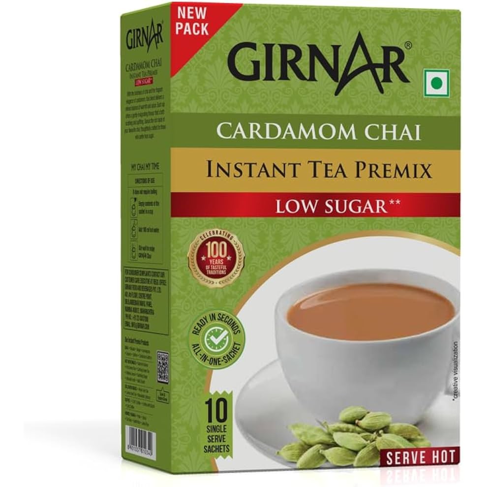 Girnar Instant Cardamom Chai Milk Tea Reduced Sugar 220 GM