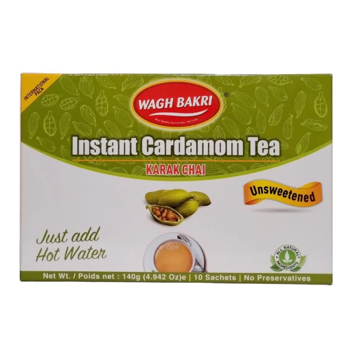 WAGH BAKRI CARDAMON TEA INSTANT 140 GM