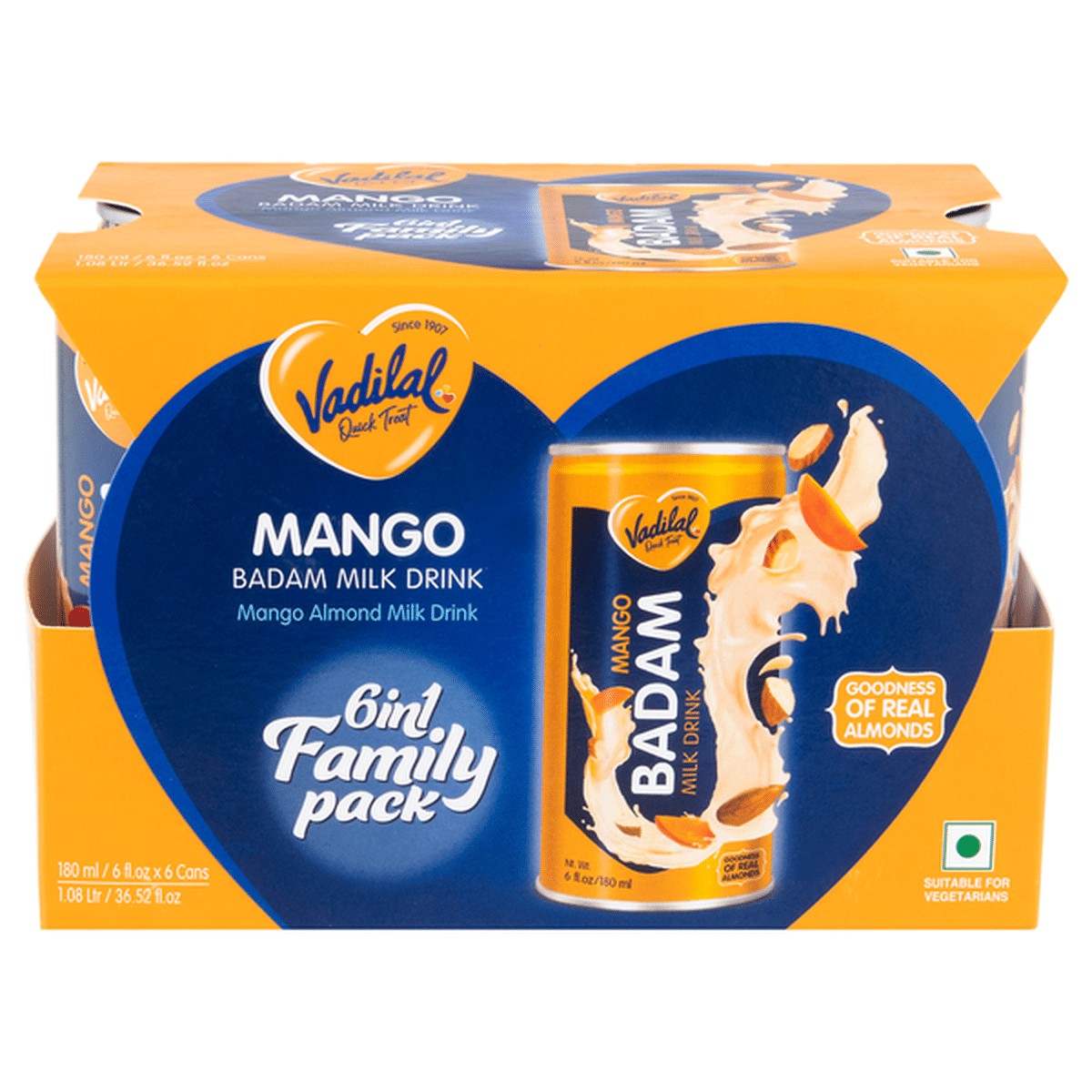 Vadilal Mango Milk Drink 180 Ml 6 COUNT