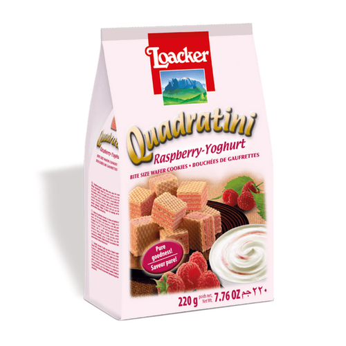 LOACKER Quadratini Raspberry Yogurt, Bite Size Wafer Cookies