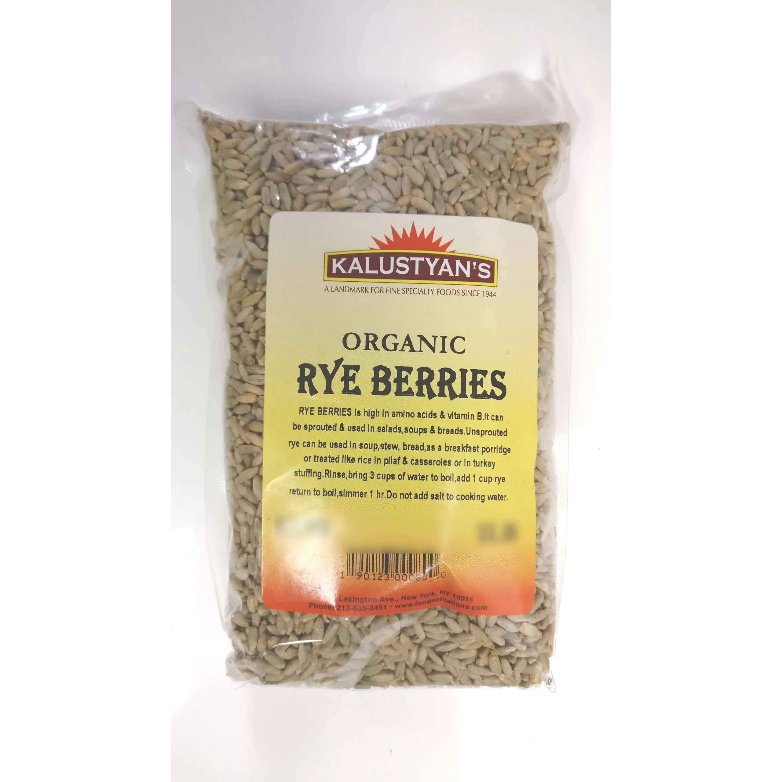 KALUSTYANS ORGANIC RYE BERRIES 1 Lbs