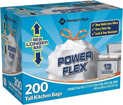 Member's Mark Powder Flex Tall Kitchen Bags (13 Gallon ) 200 PCS