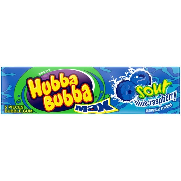 Hubba Bubba Max Sour Blue Raspberry Bubble Gum  5 PCS