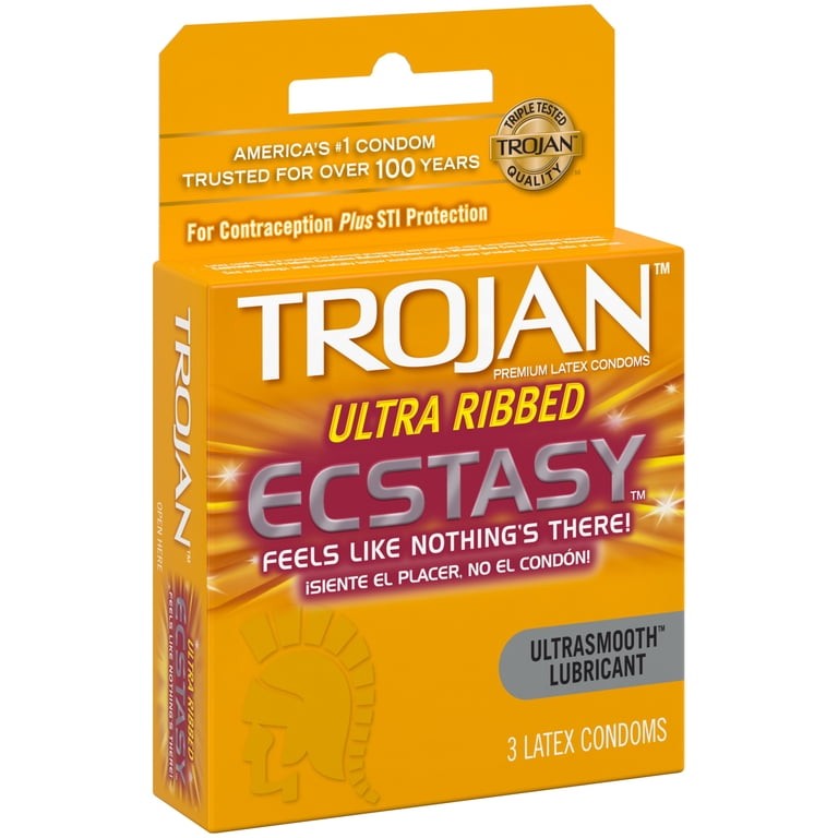Trojan Ecstasy Ultra Ribbed Lubricated Latex Condoms  3 PCS